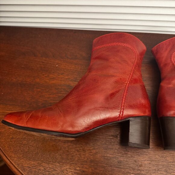 Genuine Leather Women Ankle Boots Size 9 Brandy Square Toe Zipper Block 2" Heel - Picture 10 of 16